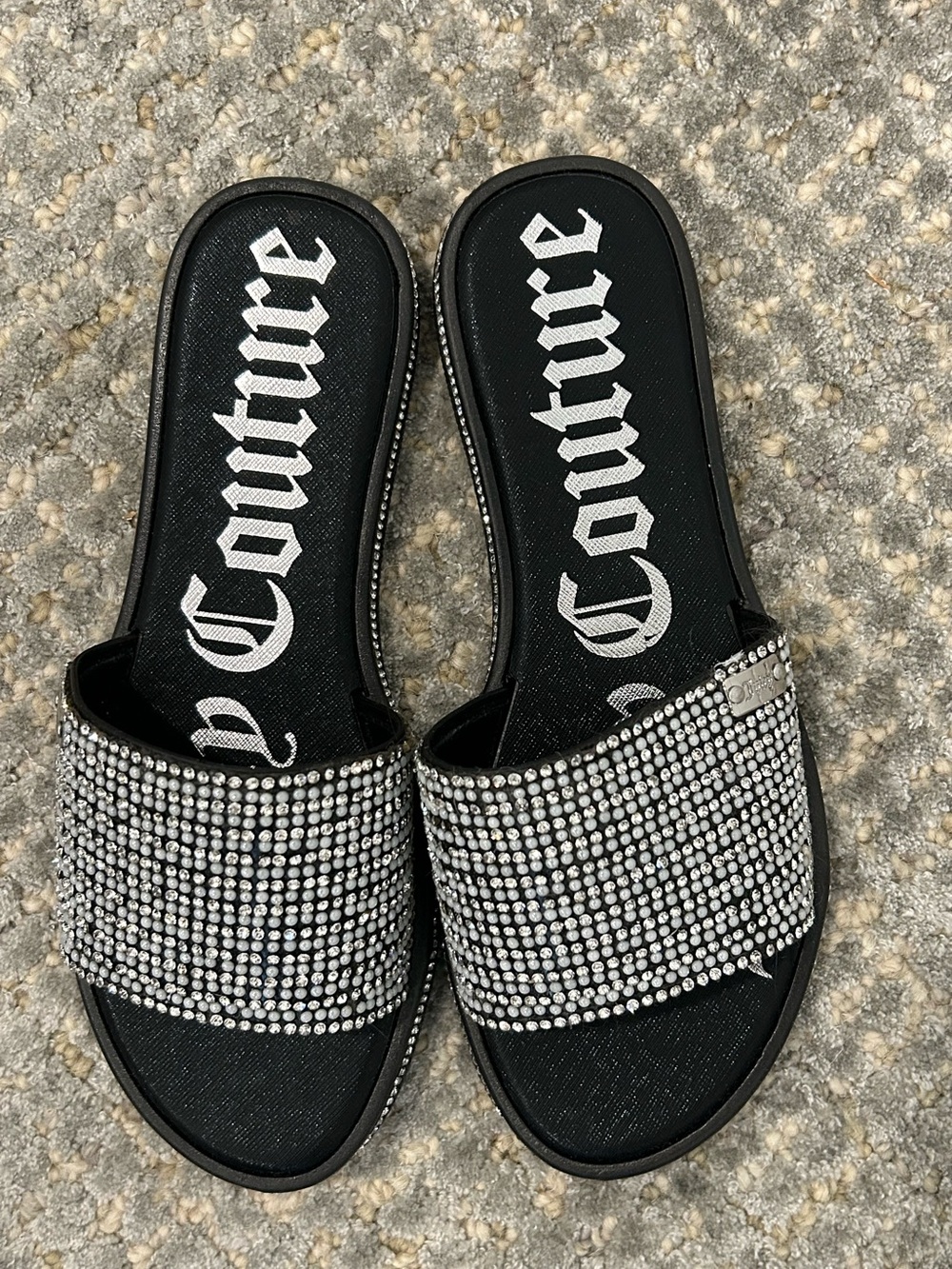 Juicy Couture Black Crystal Slide Sandals SZ 7
